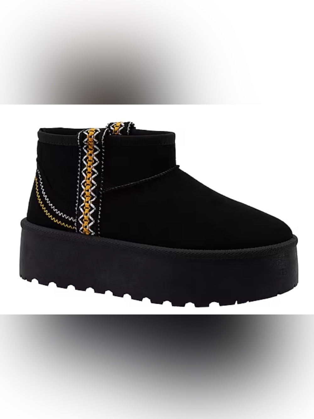 Black Platform Clog with Embroidered Trim